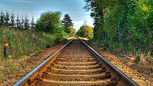 brown train railway, landscape, railway HD wallpaper