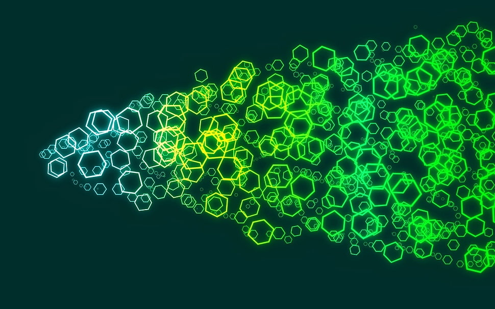 hexagonal green, yellow, and white wallpaper, hexagon, minimalism HD wallpaper