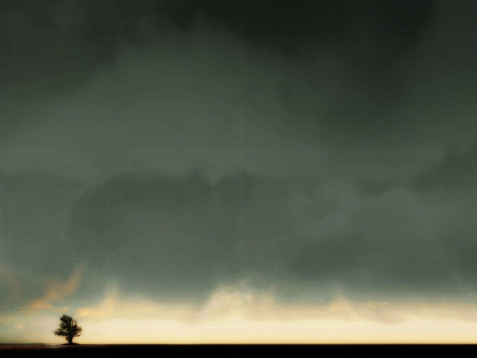 green leafed tree, landscape, digital art, trees, clouds HD wallpaper