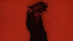 warrior painting, samurai, artwork, red, warrior HD wallpaper