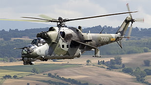 green and gray 7360 helicopter, mi 24 hind, Mil Mi-24, helicopters, military