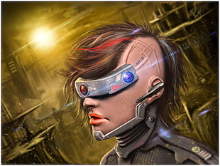 gray and black motorcycle helmet, futuristic, cyberpunk