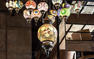 assorted-color glass pendant lamp lot, lamp