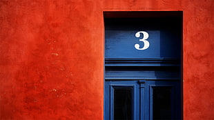 blue wooden door panel, red, blue HD wallpaper