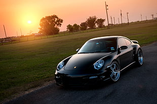 black Porsche 911 coupe HD wallpaper