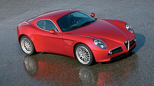 red coupe, Alfa Romeo, car, red cars, Alfa Romeo 8C