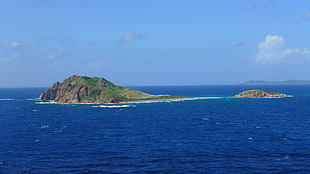 brown and green island, St. Thomas, sea, Caribbean, sky