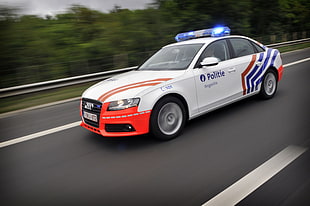 white, red, and blue police car, police, Audi, Belgium, police cars HD wallpaper