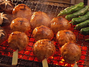 barbecue meatballs on charcoal grill HD wallpaper
