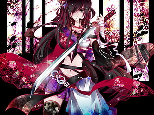 animated female character holding black handle sword