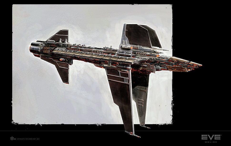 gray space ship drawing, EVE Online, Minmatar, spaceship, artwork HD wallpaper