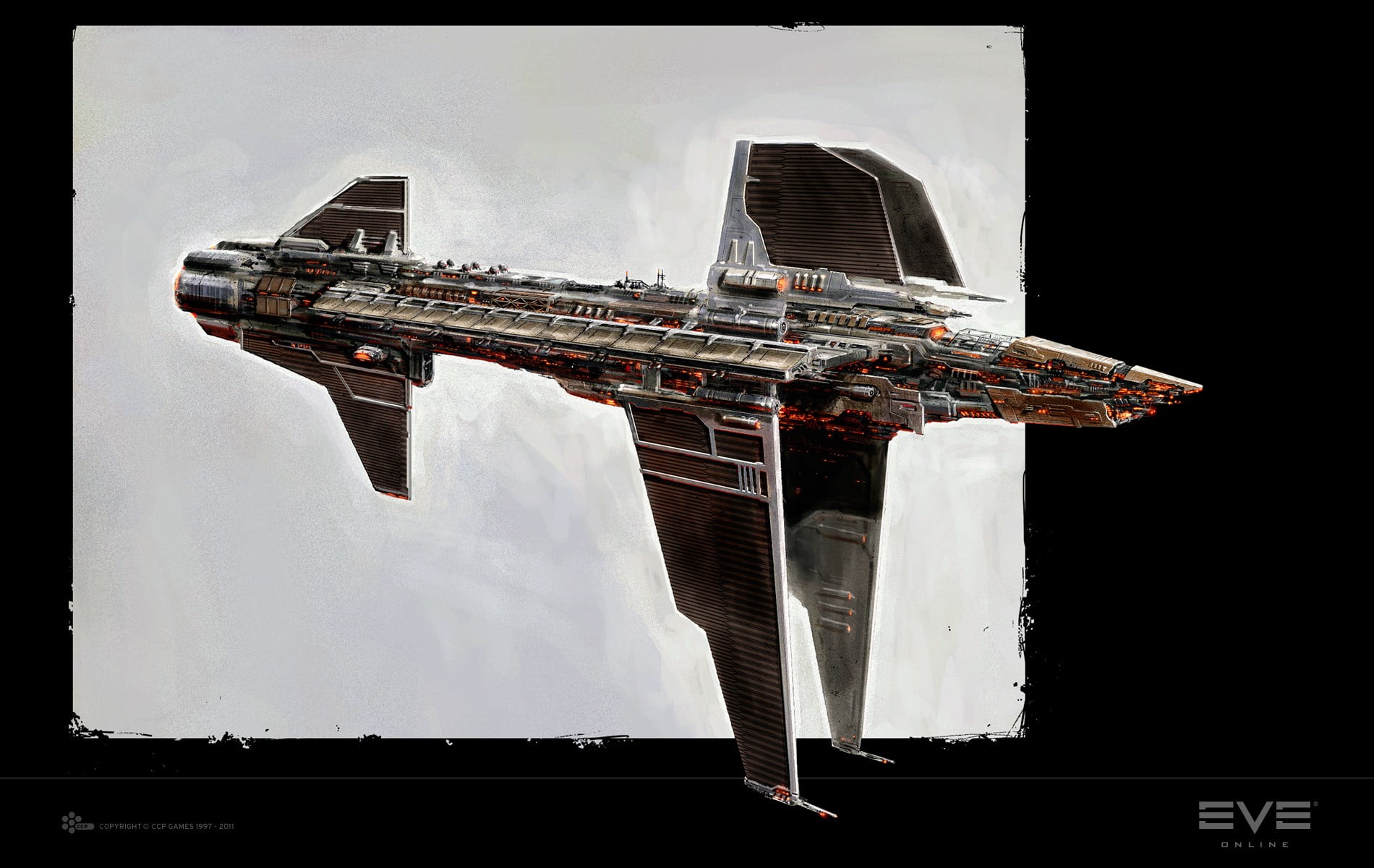 gray space ship drawing, EVE Online, Minmatar, spaceship, artwork