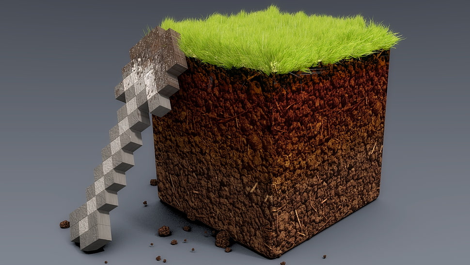 gray and green minecraft block toys HD wallpaper