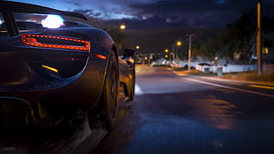 time-lapsed photography of black luxury car on asphalt road during night time HD wallpaper