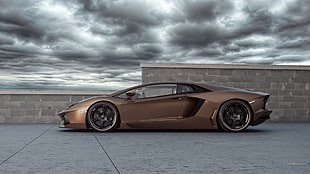 brown coupe, Lamborghini Aventador, car