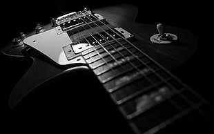 grayscale photography of guitar