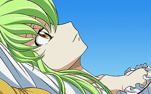 screenshot of green haired female anime character