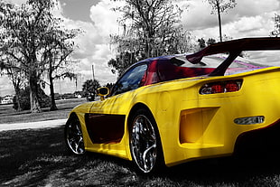 yellow and black sports coupe, car, Mazda RX-7, Veilside