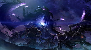 purple monsters illustration, video games, Starcraft II