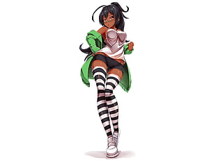 female anime character 3D wallaper, Cyron Tanryoku, original characters, thigh-highs, sideboob
