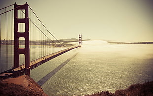 white and red wooden bed frame, Golden Gate Bridge, bridge, architecture, cityscape