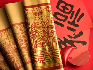 yellow and red Chinese papers