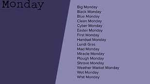 purple background with Monday text overlay, typo, typography