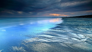 open seashore, sea, sky, blue, water HD wallpaper