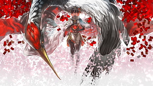 female anime character wallpaper, Pixiv Fantasia, anime, cranes (bird)