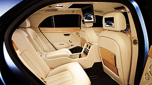 white leather car seat, Bentley Mulsanne, car interior