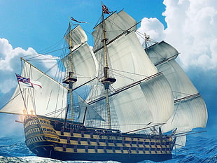 brown sail boat painting, ship, sailing ship