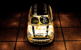 yellow and black Mini Cooper hatchback, car, motors