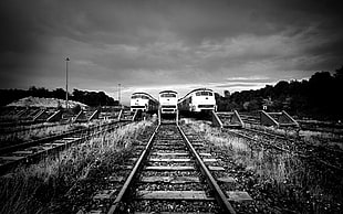 black and white Photography of trains HD wallpaper