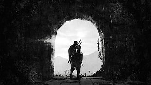 grayscale photo of man standing with sword behind he's back, Middle-earth: Shadow of Mordor, video games, Talion HD wallpaper