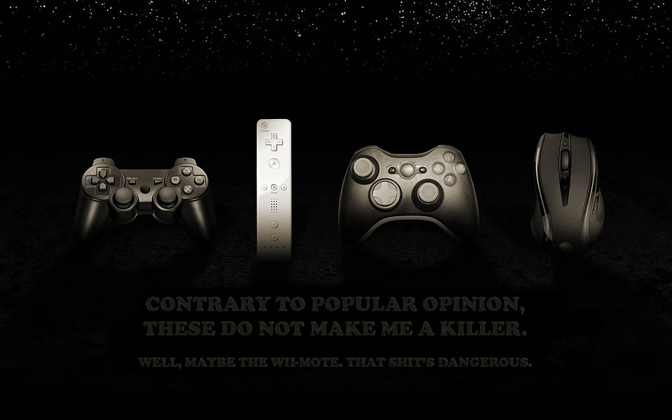 two game controller and black mouse, consoles, video games, humor, sepia HD wallpaper