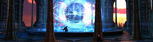 silhouette of a person near blue plasma light HD wallpaper