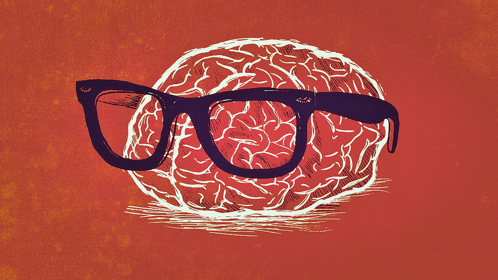 brain and sunglasses sketch, nerds, glasses, brain HD wallpaper