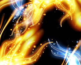 orange, black, and blue graphic art