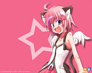 white and black dressed female anime character illustration