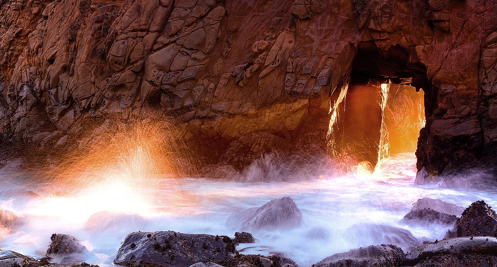 water with brown and gray stones HD wallpaper