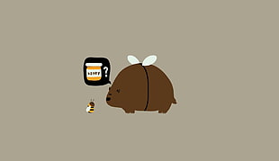 brown animal wallpaper, humor, bears, bees, minimalism