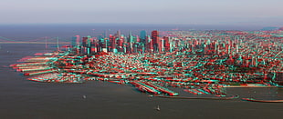 aerial photography of city buildings, city, anaglyph 3D, San Francisco HD wallpaper