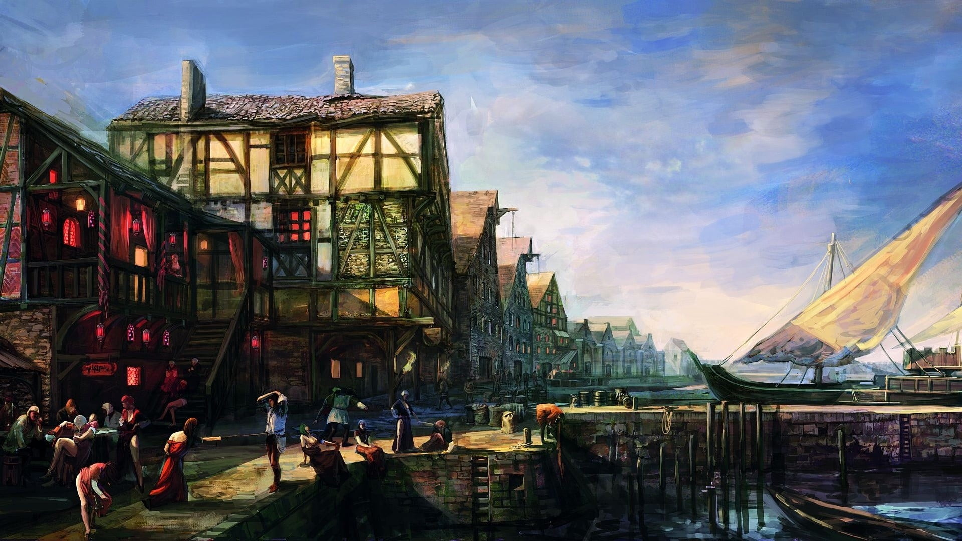 Artwork of city, video games, The Witcher, The Witcher 3: Wi