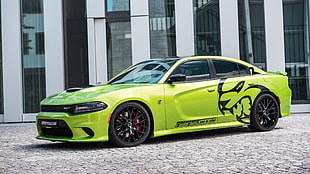 green and black coupe, car, green car, Dodge Charger Hellcat