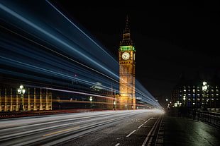 time lapse photo of Elizabethan tower during night time, westminster HD wallpaper