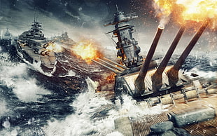 battleships ilustration, World of Warships , ship, sea, battle
