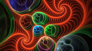 green, red, and blue abstract painting, fractal HD wallpaper