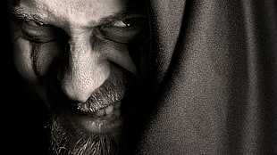 grayscale photo of man wearing hood HD wallpaper