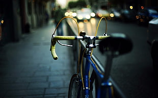 black and gray bicycle frame, photography, bicycle, blurred, lights