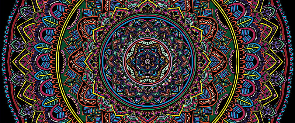 red, blue, and yellow mandala, mandala, selective coloring HD wallpaper